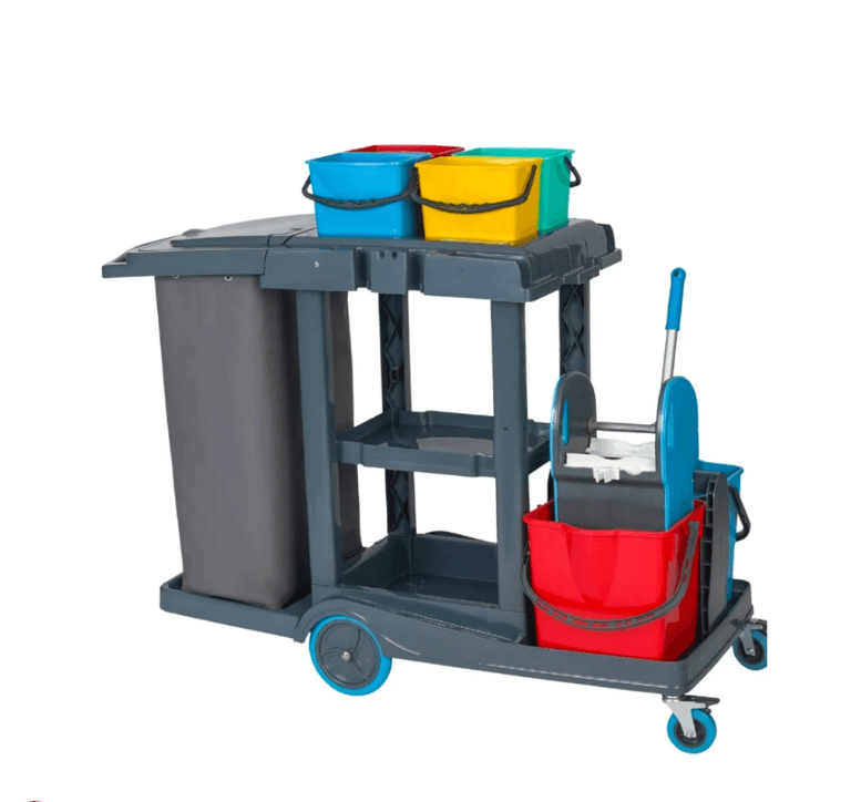 Chariot de nettoyage complet en plastique avec seaux et sac collecteur